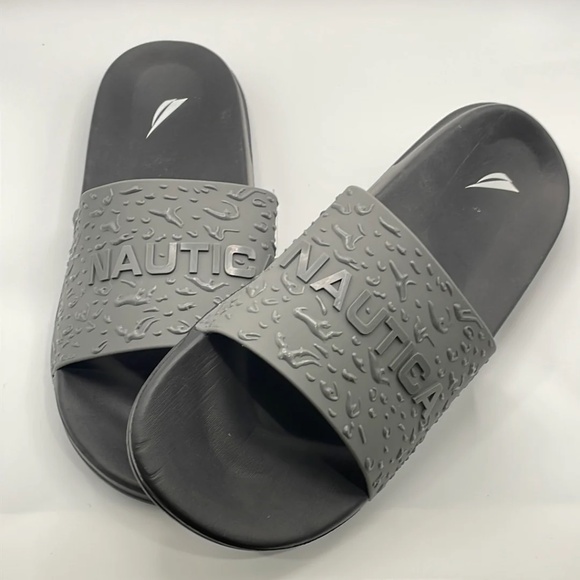NEW Nautical Gray Logo Raised Print Logo Slide Slippers 12 main image 5